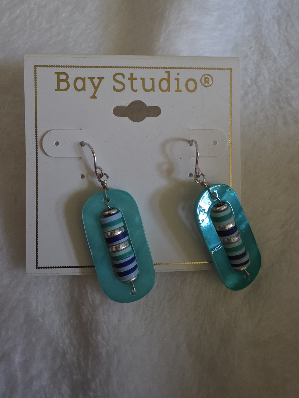 Bay Studio Teal and Navy Stacked Bead Dangle Earrings